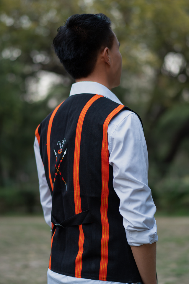 Waistcoat Red Raivat Pattern