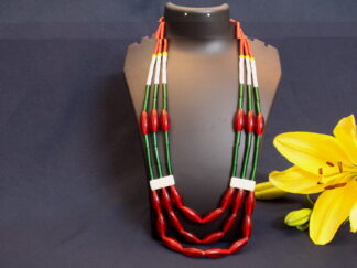 Traditional kongsang, front U filled with red big chamthei, green on green white brownish red tubes, 3 lines handmade kongsang