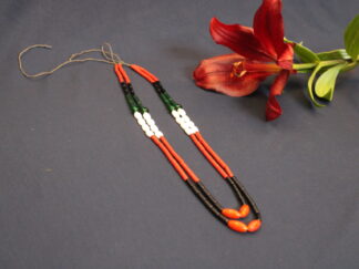 Fashionable kongsang, small orangish chamthei, black & orange tubes combined with egg-shape white beads, 2 lines handmade kongsang