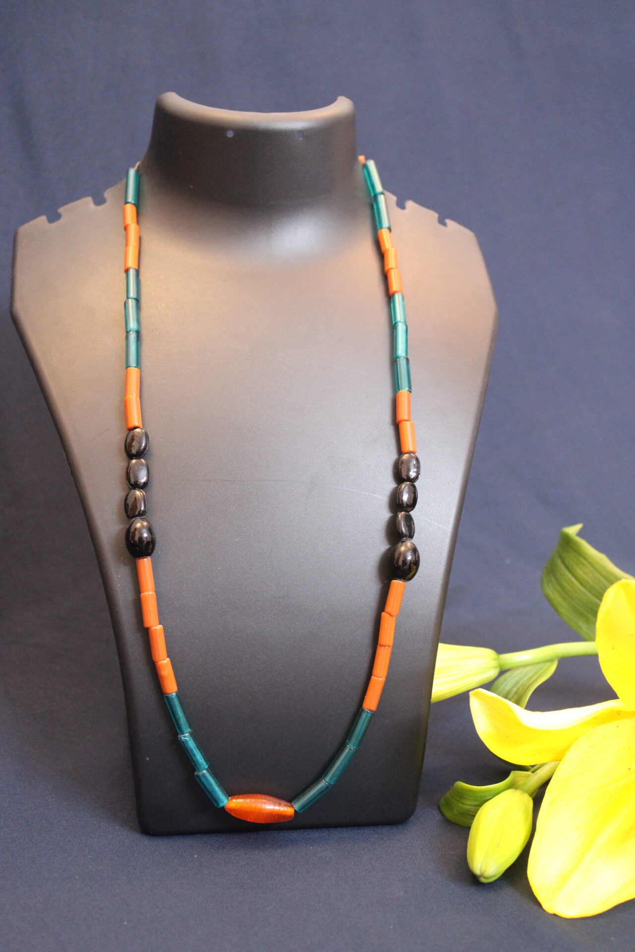 Trendy kongsang, big orangish chamthei in the middle combined with black chamthei, green and brownish orange tube, 1 line handmade kongsang - Image 4