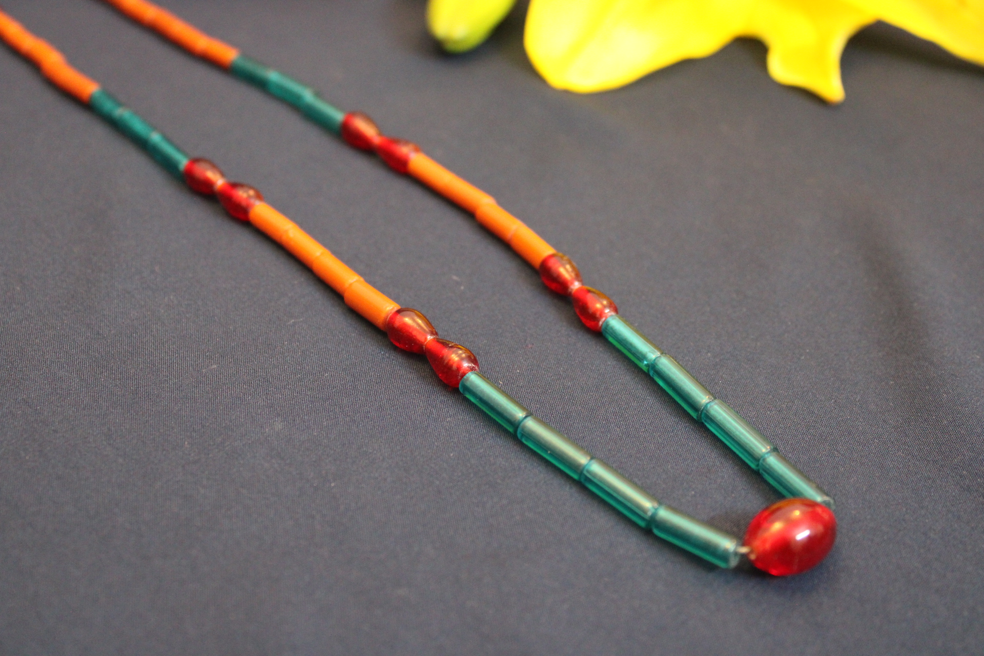 Trendy kongsang, butterfly small six beads, green & brownish orange tube, 1 line handmade kongsang - Image 4