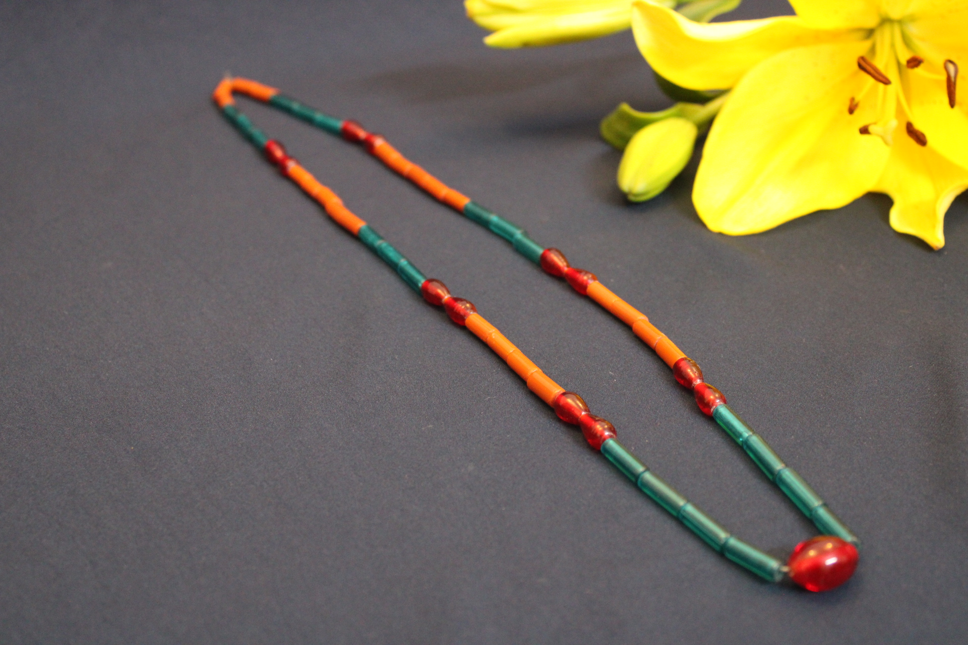 Trendy kongsang, butterfly small six beads, green & brownish orange tube, 1 line handmade kongsang - Image 2