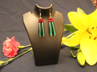 Elegant, Trendy Earring, long green chamthei | small red beads, 2 lines traditional earring