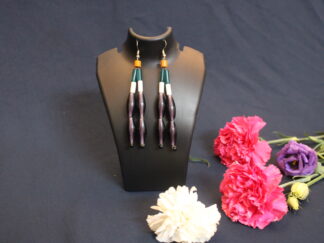 Stylish Traditional earring, blue white tube, | purple chamthei, 2 lines string