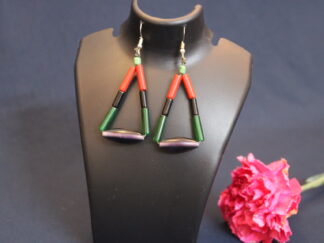 Fashionable Traditional earring, brown black and green tube | purple chamthei, triangle shape