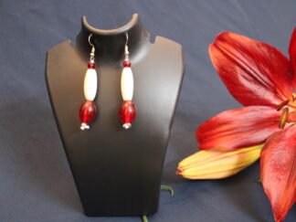 Trendy traditional earring, cylindrical bone, red chamthei | 1 string