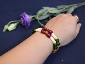 Trendy Traditional Bracelet, butterfly small four beads | White, yellow, green and brown tube, 2 lines bracelet