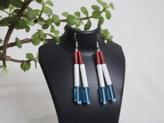 Beautiful long earring with light brown, long white and big crystal blue pipes | two strings