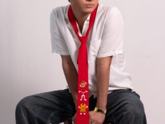 Necktie Red with raivat embroidery