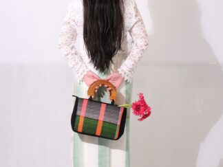 Handheld Bag, Thangkang | White & Green Phor, Wooden Handle