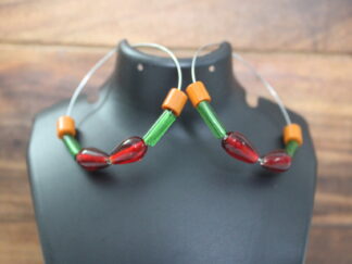 Beautiful round earring with red chamthei (beads) | green & brown pipes