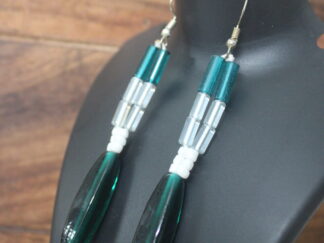 Trendy earring with big blue long chamthei, blue and transparent white pipes | combined two string