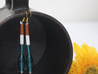 Simple earring with orange, white and green pipes and big green chamthei | one string