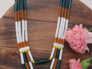 Charming traditional four line kongsang with orange, green and white pipes and long green chamthei