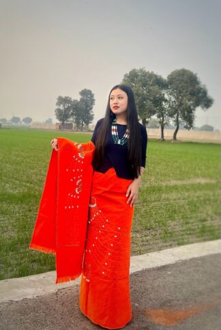 Khomsing Kashan Suit, Orange | Seashell Embroidery