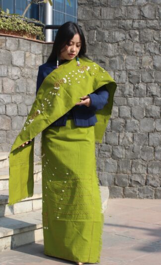 Khomsing Kashan Suit, Green | Seashell Embroidery